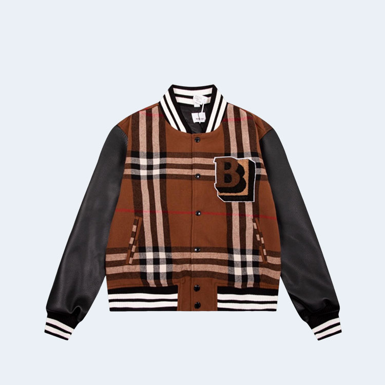 버버리 체크 울 레더 봄버 자켓 블랙