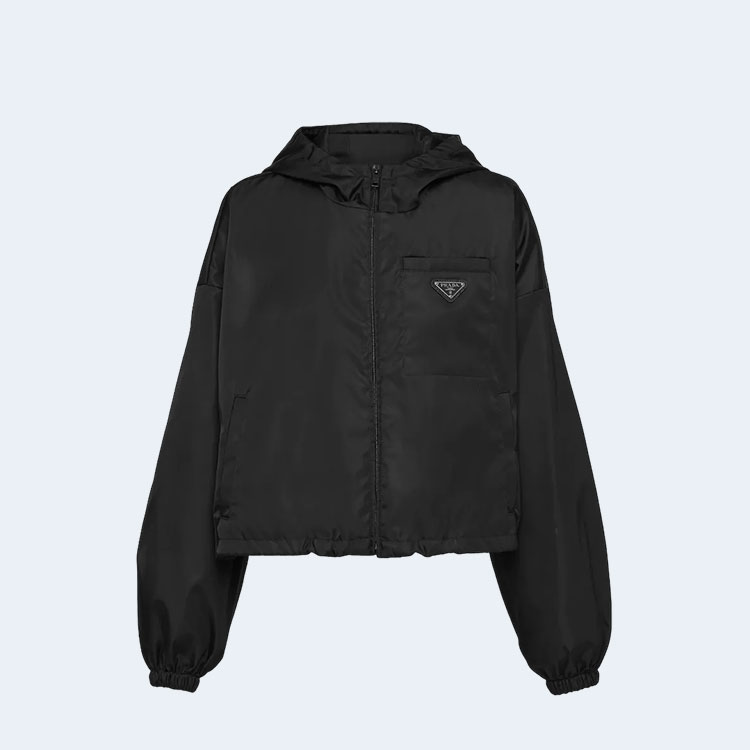 프라다 나일론 크롭 후드자켓 블랙