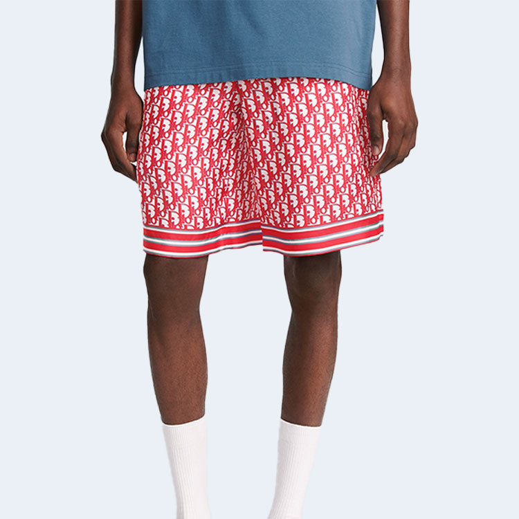 디올 오블리크 레드 실크 트윌 버뮤다 쇼츠