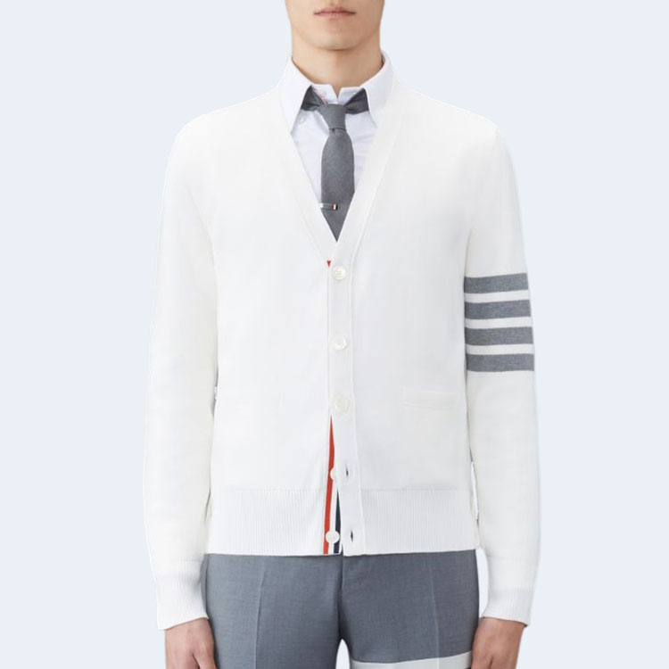 톰브라운 밀라노 브이넥 카디건 화이트