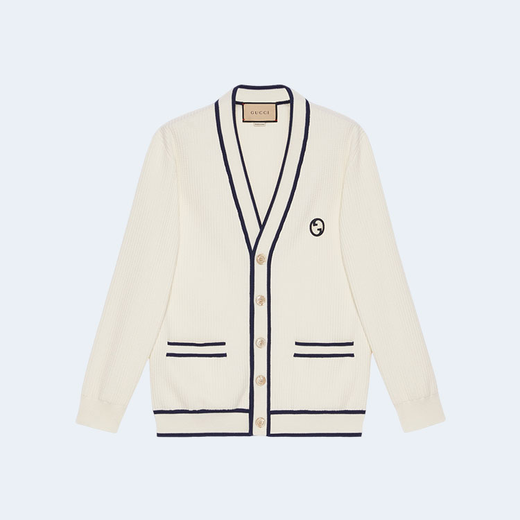 구찌 패치 디테일 코튼 울 가디건