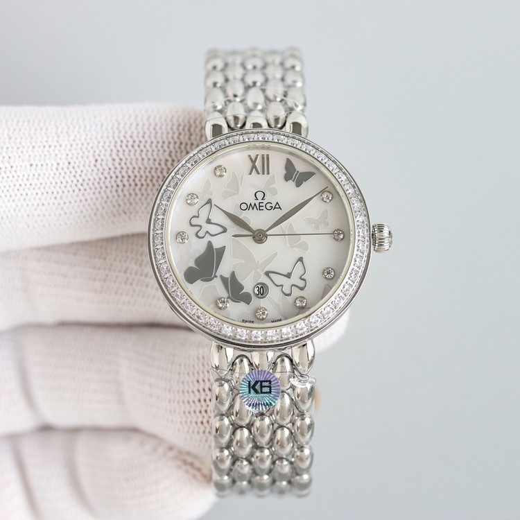 오메가 플라잉 클래식 여성용 화이트 버터 플라이