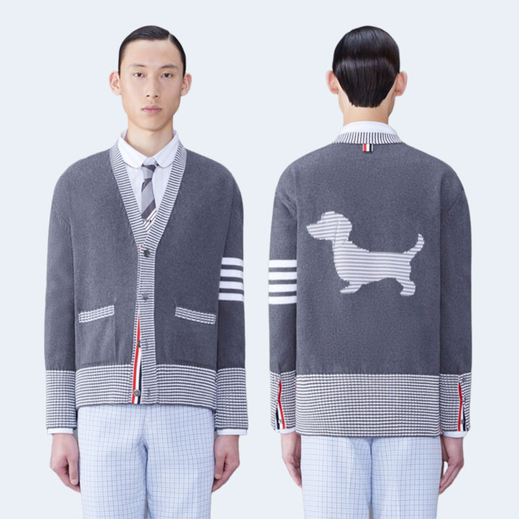 톰브라운 코튼 4-바 브이넥 헥터 가디건