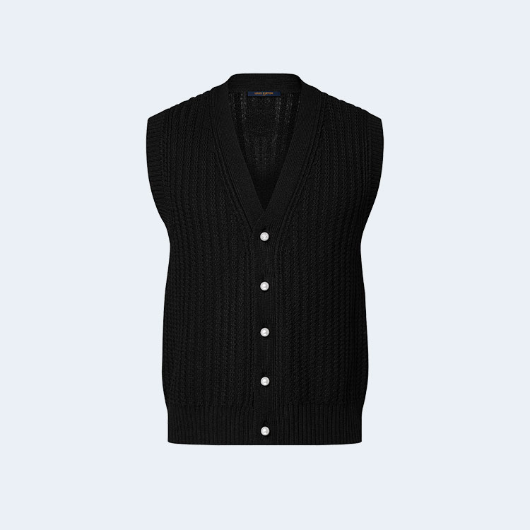 루이비통 케이블 패턴 브이넥 메리노 울 베스트 1AFIVD
