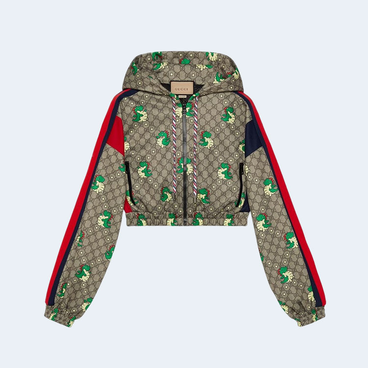 구찌 드래곤 프린트 크롭 저지 자켓