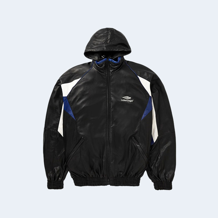 발렌시아가 로고 엠브로이더리 레더 트랙 자켓