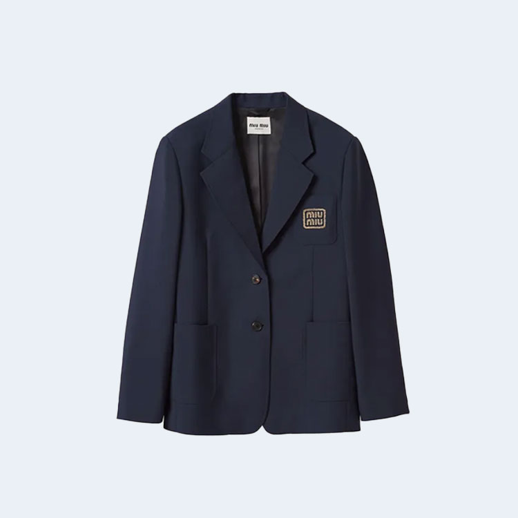 미우미우 로고 자수 싱글브레스트 모헤어 재킷