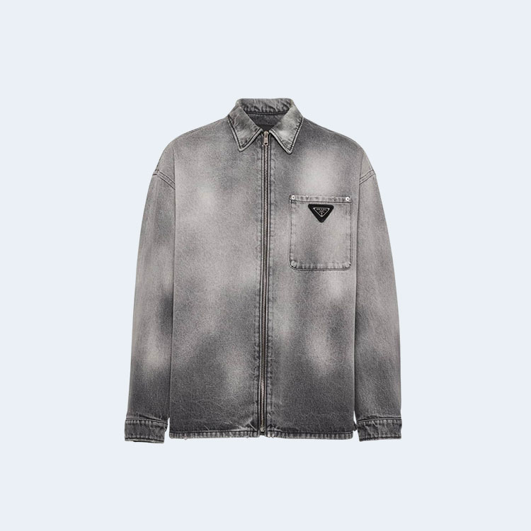 프라다 데님 풀 집업 셔츠