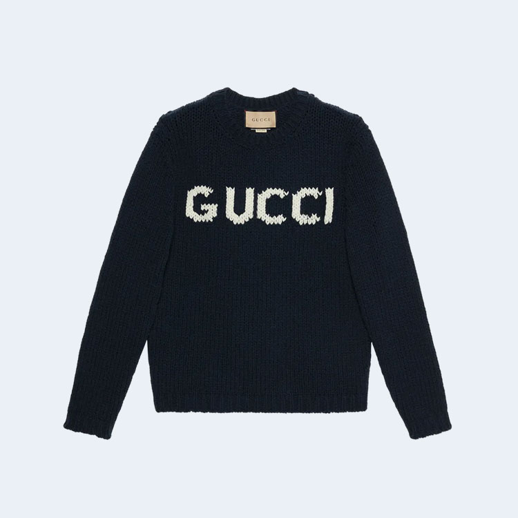 구찌 인타르시아 울 니트 스웨터 네이비