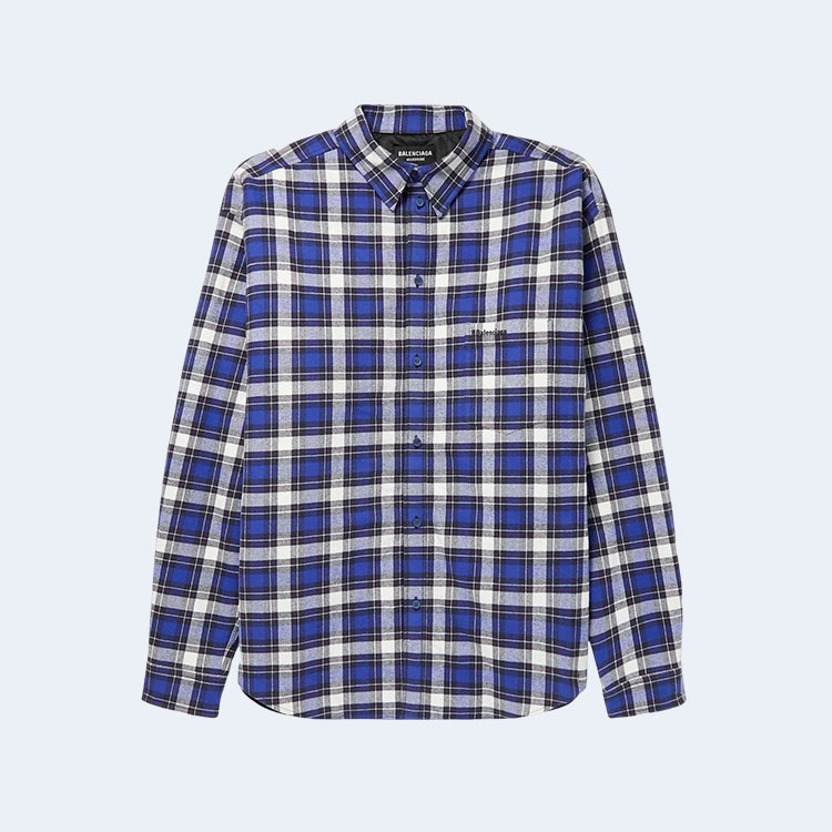 발렌시아가 패딩 로고 엠브로이드 체크 코튼플란넬 오버셔츠