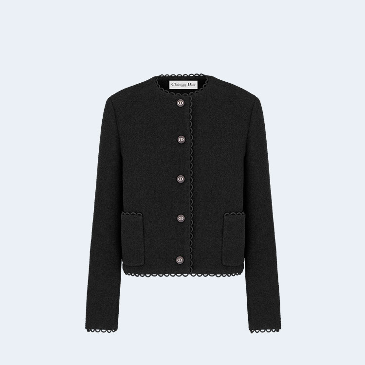 디올 에크루 울 부클레 크롭 자켓 블랙