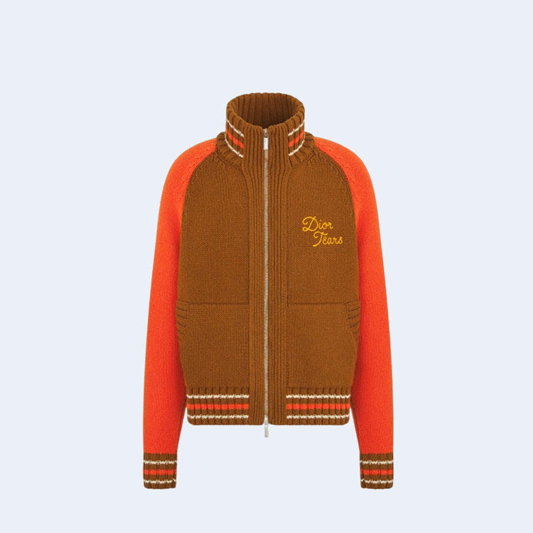 디올 티어스 울 캐시미어 블루종 브라운 레드