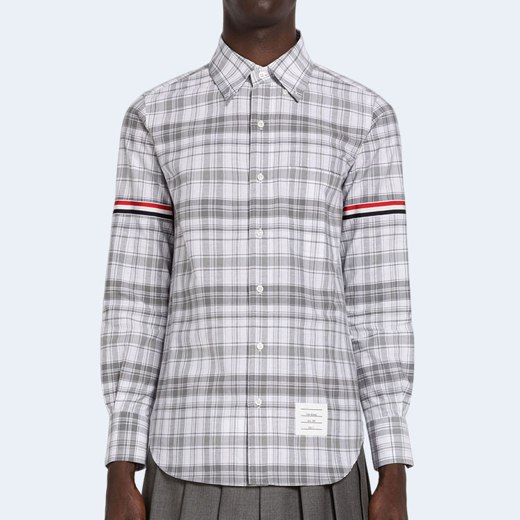 톰브라운 미디엄 그레이 스트라이프 플레이드 셔츠