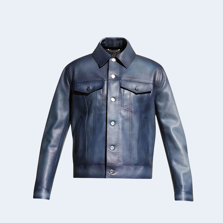 벨루티 램스킨 데님 파티나 가죽 블루종