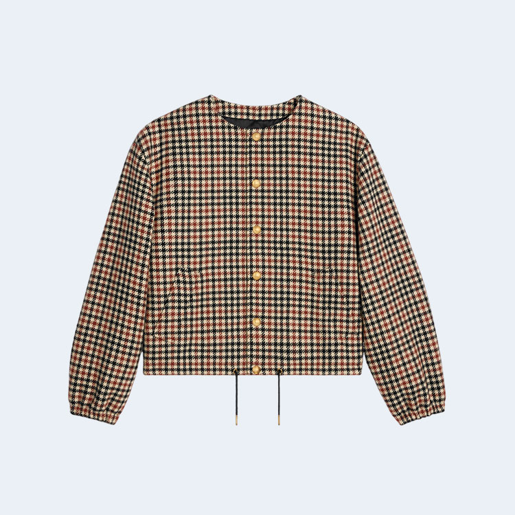 셀린느 퓨어 칼라 체크 울 자켓