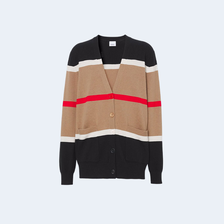 버버리 스트라이프 캐시미어 실크 가디건