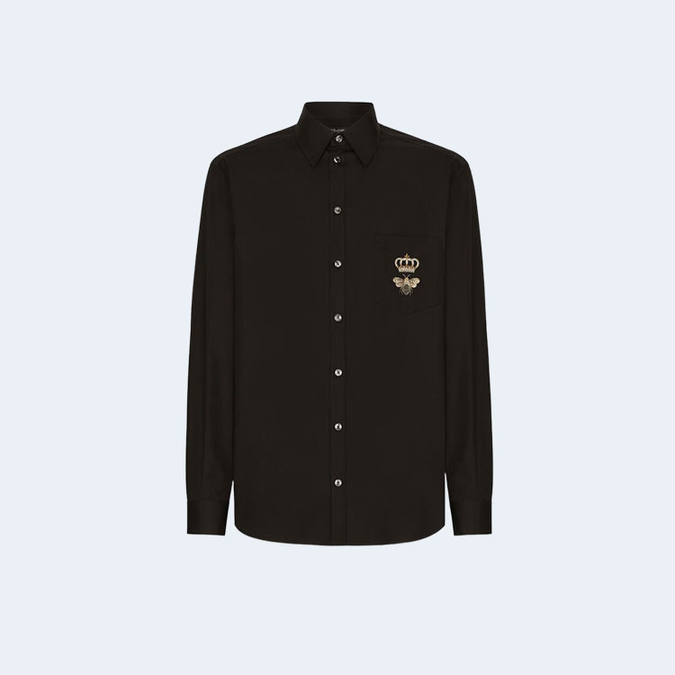 돌체앤가바나 자수 장식 마티니 핏 코튼 셔츠