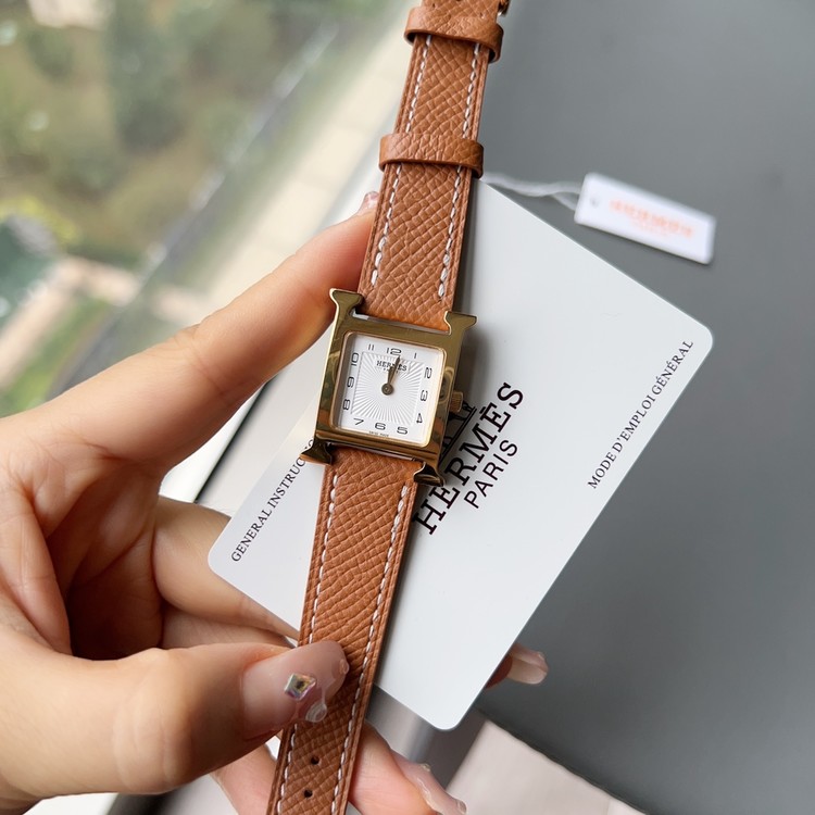 에르메스 H아워 스몰 카멜(엡솜)스트랩&금장 골드스틸