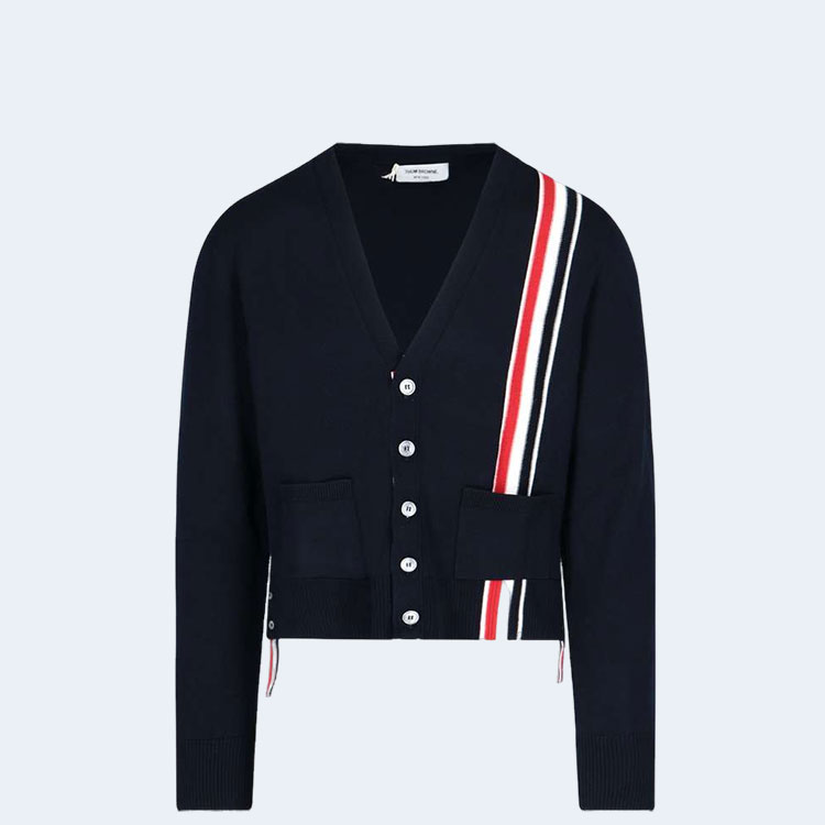 톰브라운 삼선 라인 네이비 니트 가디건