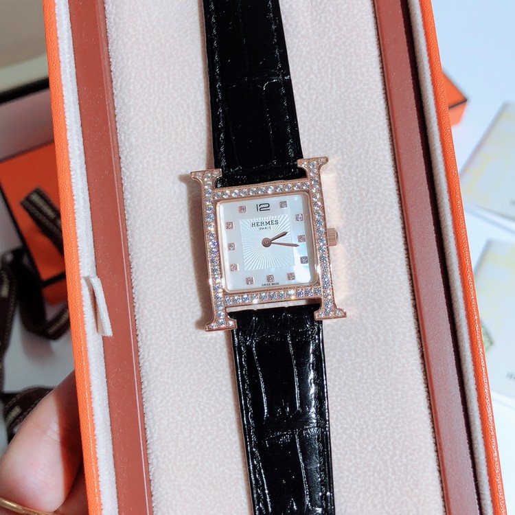 에르메스 여성 시계 에이치아워 로즈골드 다이야 블랙