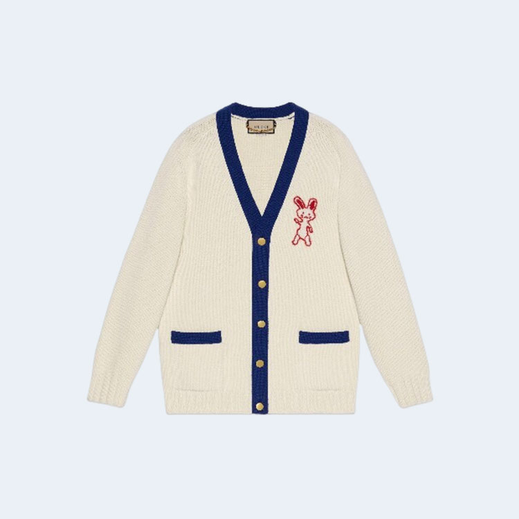 구찌 레빗 엠브로이드 브이넥 가디건