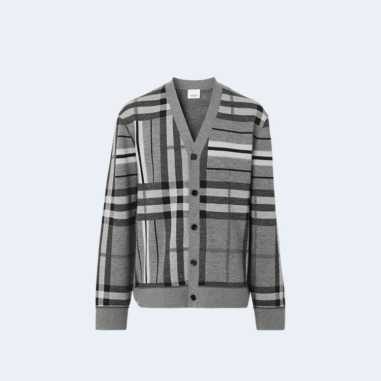 버버리 체크 패턴 브이넥 가디건