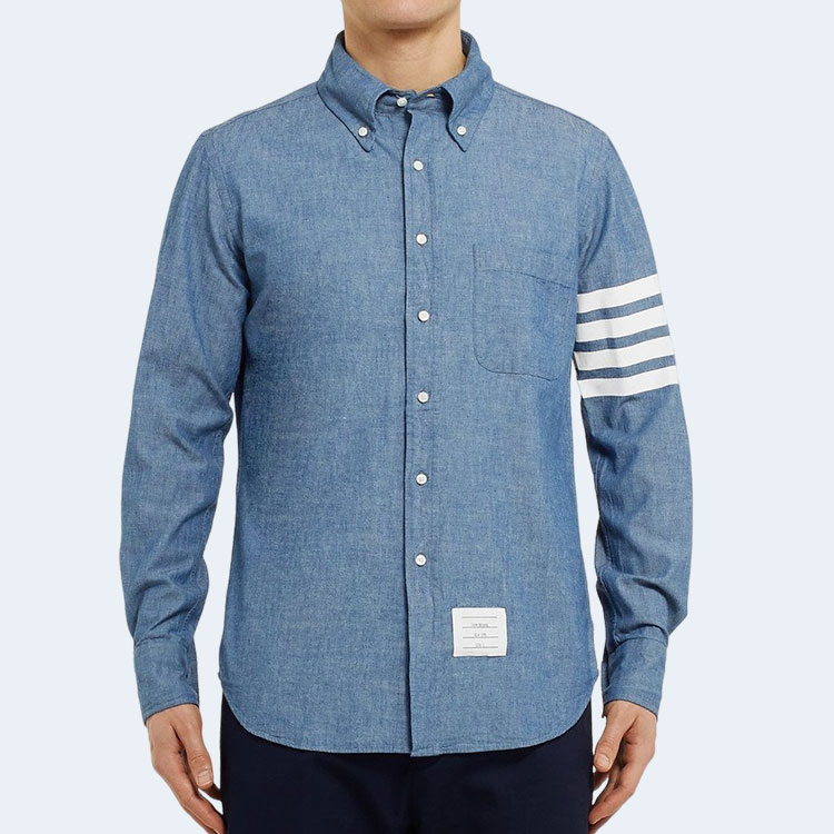 톰브라운 샴브레이 스트라이프 코튼 셔츠 블루