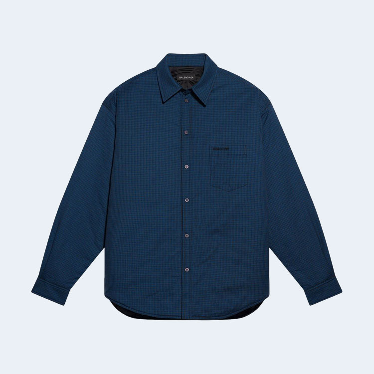 발렌시아가 체크 패턴 패디드 셔츠 블루