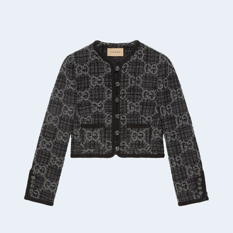구찌 다크 그레이 GG 트위드 재킷