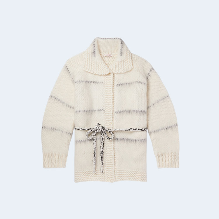 발렌티노 벨티드 인타르시아 울 블랜드 카디건