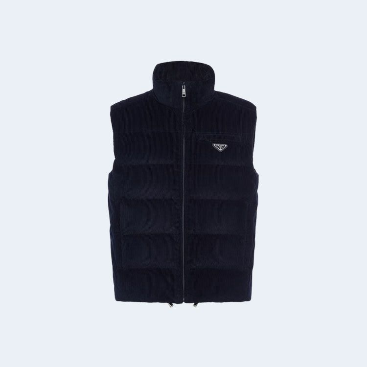 프라다 코듀로이 다운 패딩 베스트 블랙