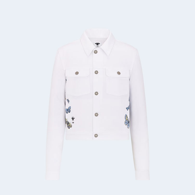 디올 에크루 코튼 데님 버터플라이 자켓 화이트