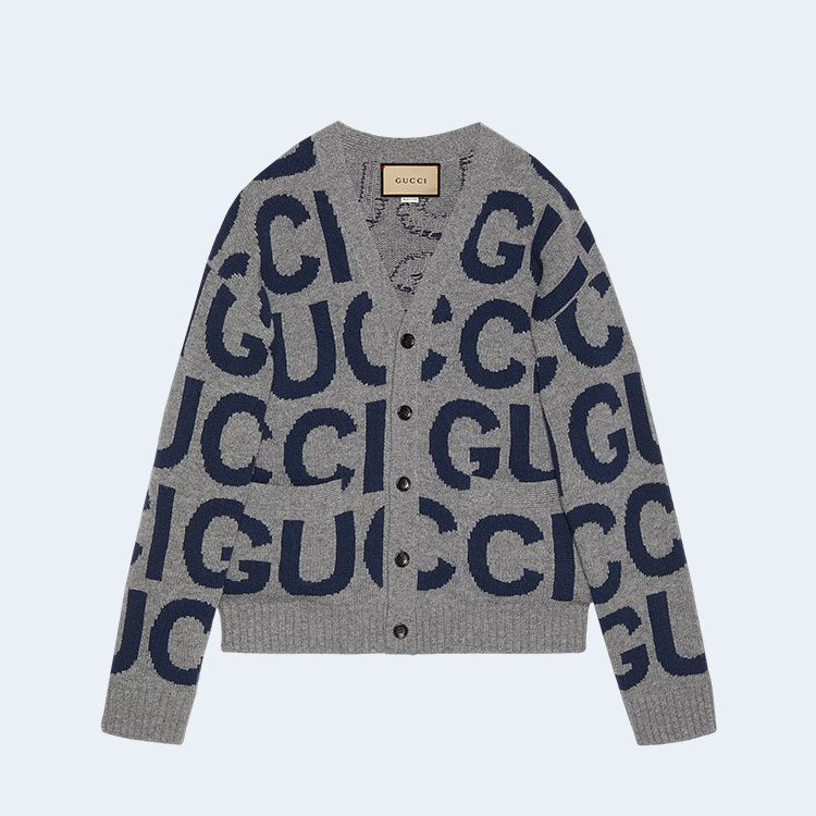 구찌 인타르시아 디테일 울 가디건 그레이