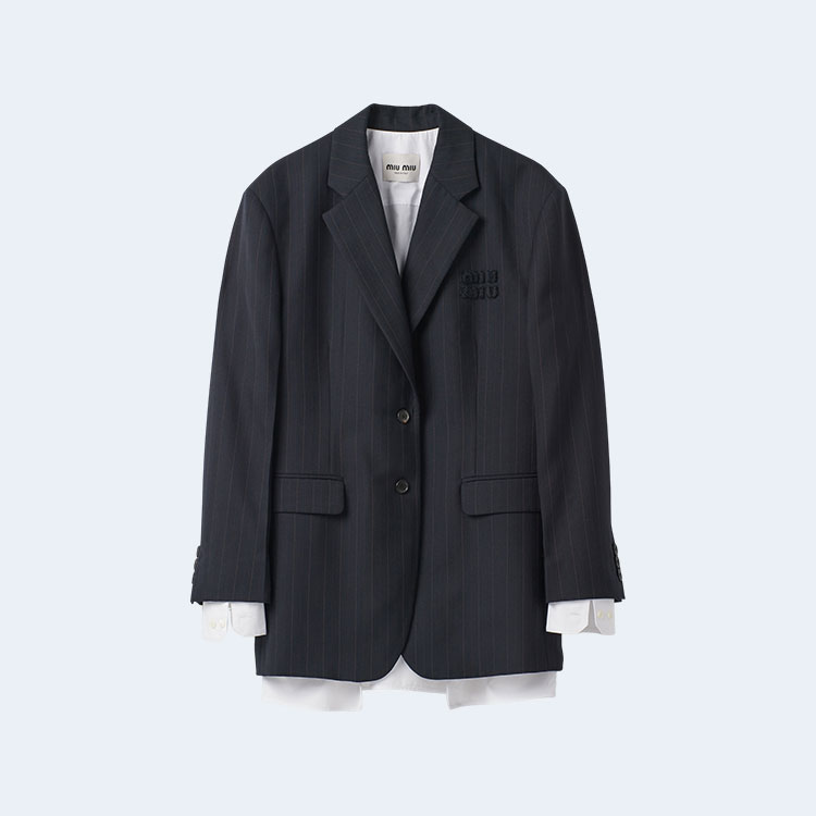 미우미우 싱글브레스트 핀스트라이프 재킷