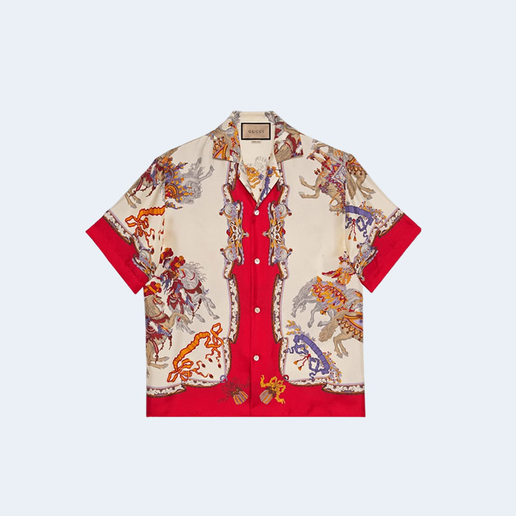 구찌 캠프카라 프린트 실크 셔츠