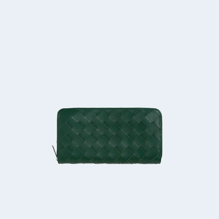 보테가 베네타 인트레치아토 지퍼 어라운드 지갑 그린
