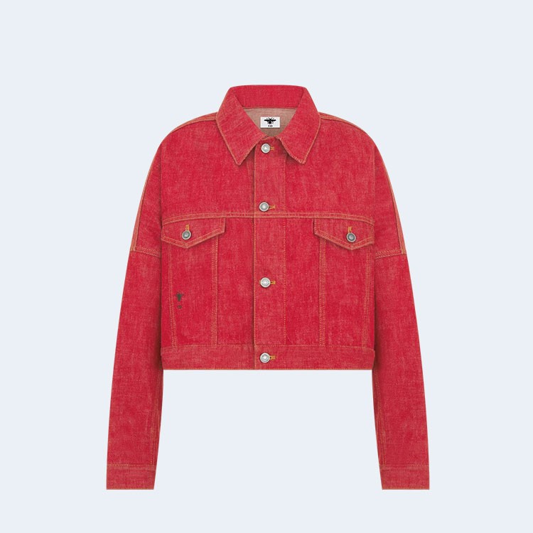 디올 아마릴리스 레드 코튼 데님 크롭 자켓