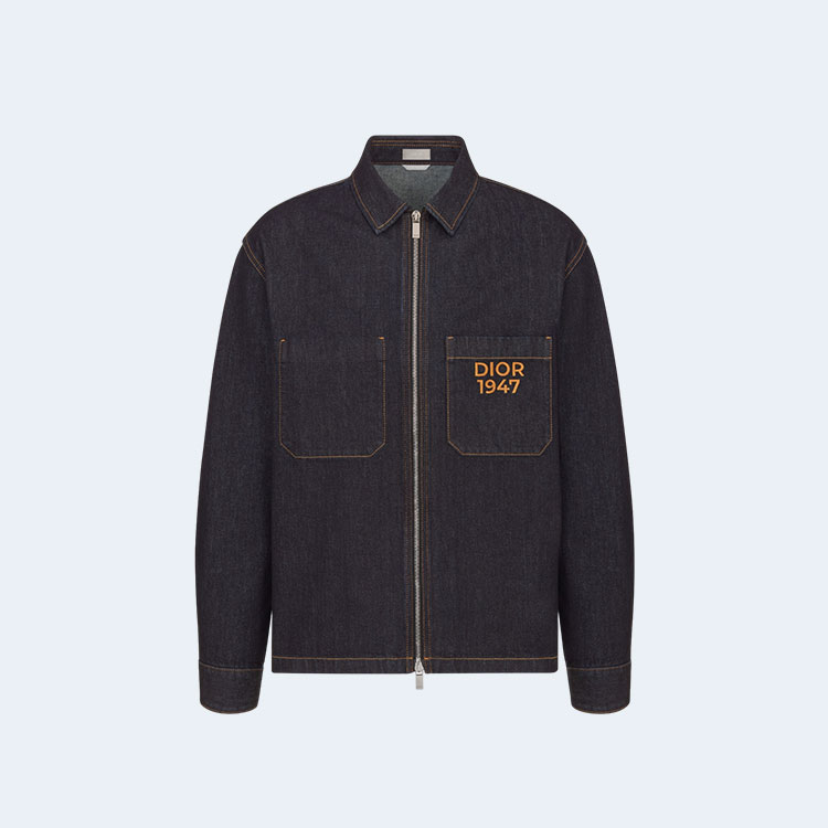 디올 블루 코튼 데님 지퍼 자켓