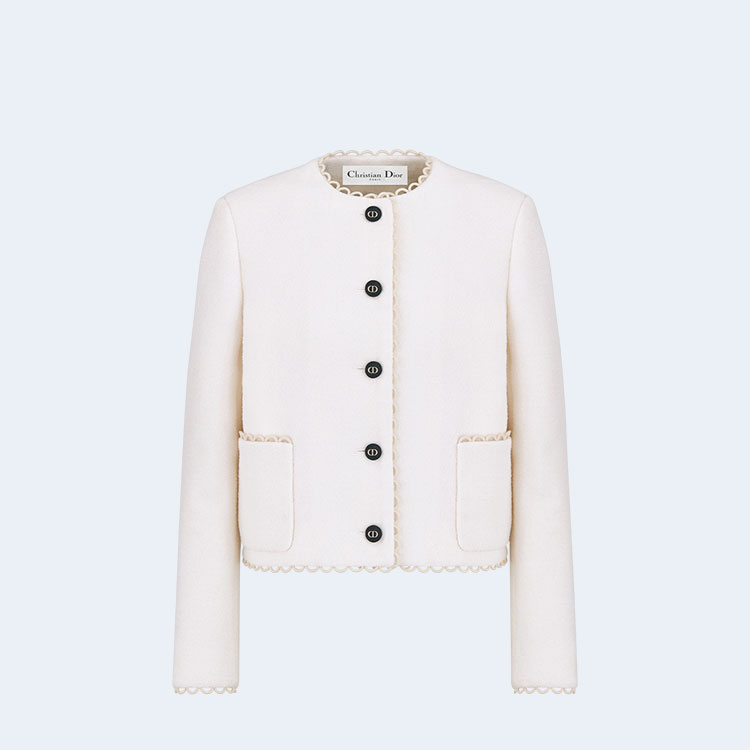 디올 에크루 울 부클레 크롭 자켓 화이트