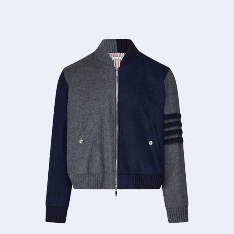 톰브라운 4선 펀믹스 플란넬 울 블루종 그레이 네이비