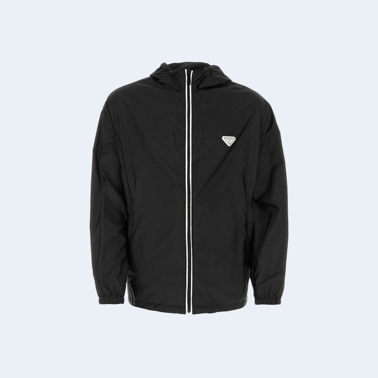프라다 리나일론 에나멜 트라이앵글 로고 자켓 블랙