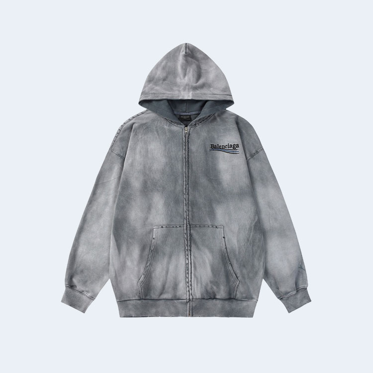 발렌시아가 헤비 듀티 워싱 후디 집업 그레이