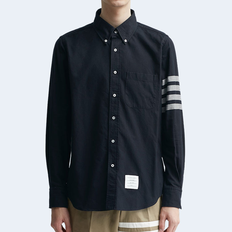 톰브라운 솔리드 플란넬 4-바 셔츠 블랙