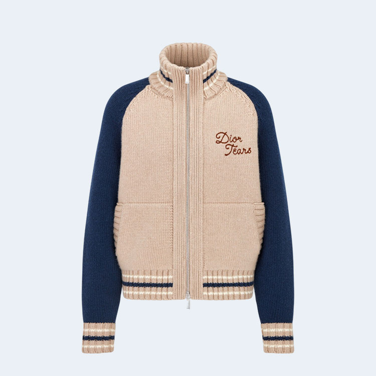 디올 티어스 지퍼 블루종 울 니트 집업