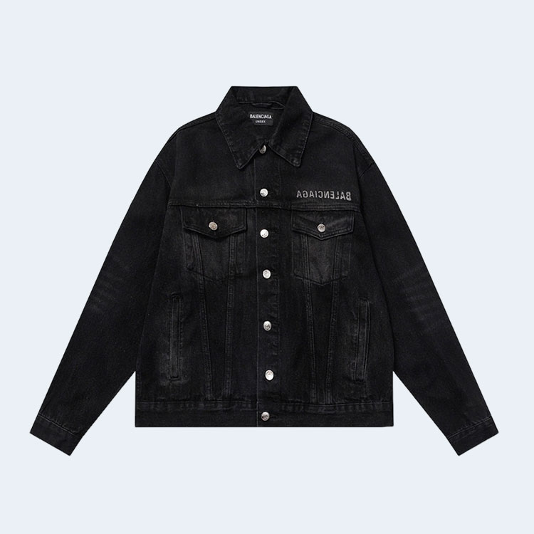 발렌시아가 백 자수 로고 데님 블랙 자켓