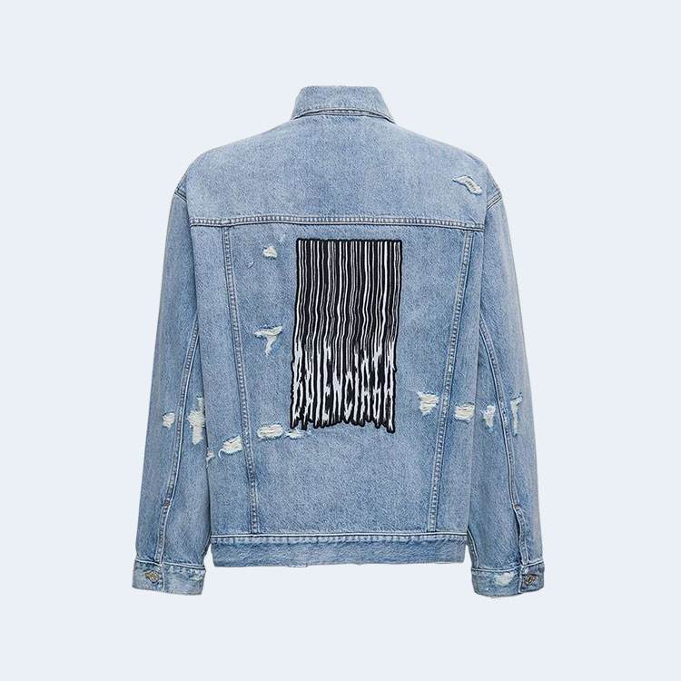 발렌시아가 백 바코드 로고 데미지 데님 자켓