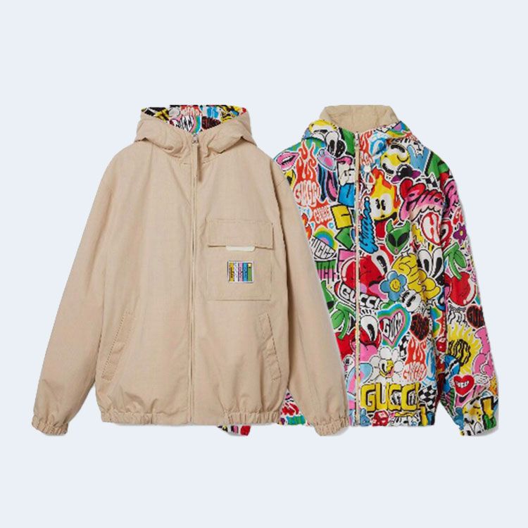 구찌 스트릿 스타일 로고 자켓 베이지