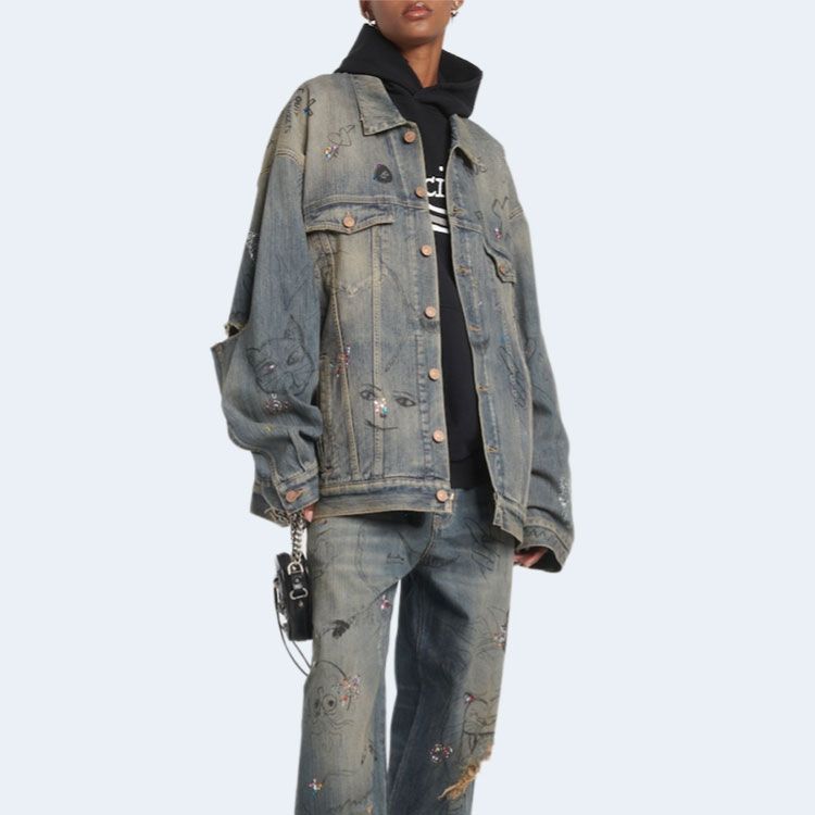 발렌시아가 엠벨리시드 데님 재킷