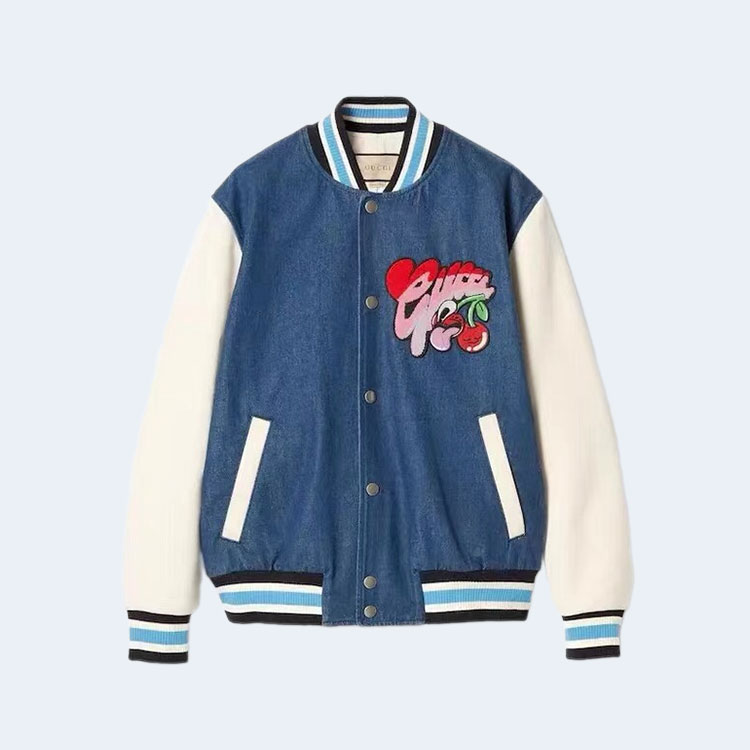 구찌 체리 로고 패치 데님 재킷