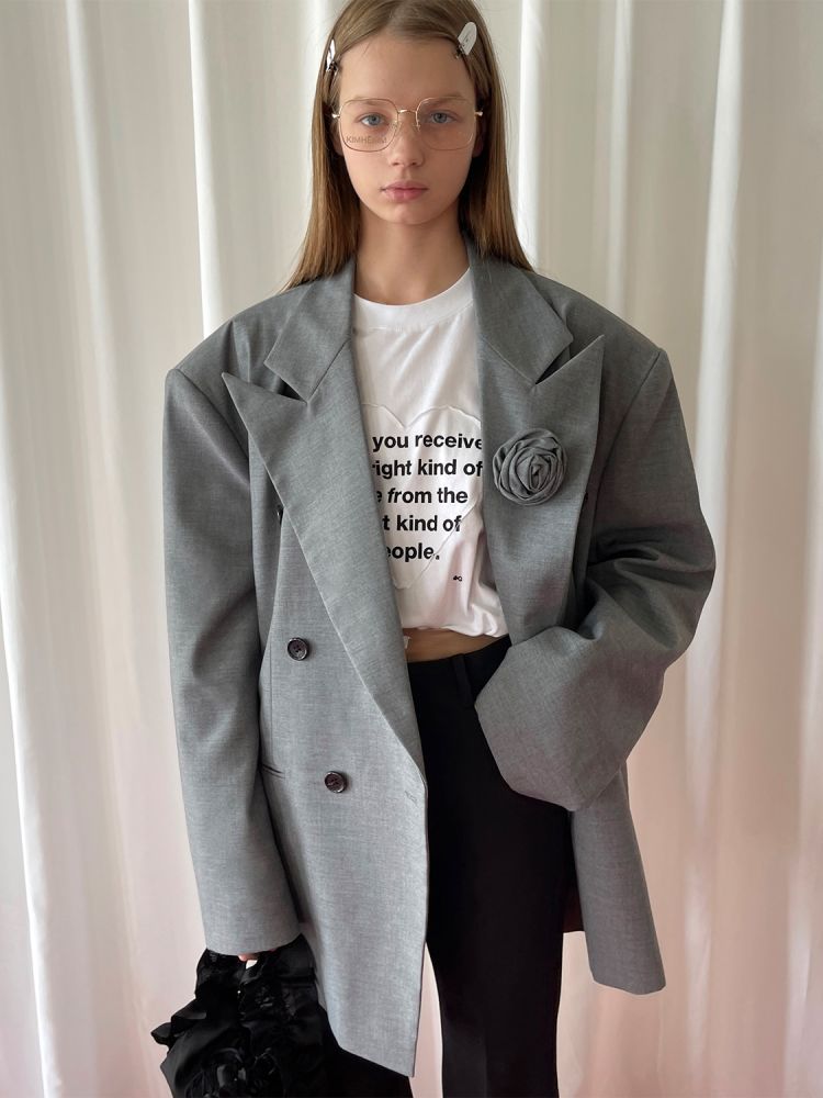 PFF GIRL Gray Soft Wool Wide Shoulder Big Suit Jacket (Brochure ...